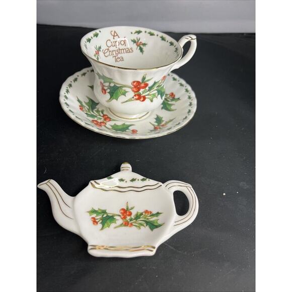 Vintage 1992 Waldman House Teacup,Saucer & Tea Bag CUP OF CHRISTMAS TEA Tom Hegg - Picture 1 of 11